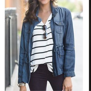 Grace and lace 100% tencel chambray cargo jacket roll tab sleeves